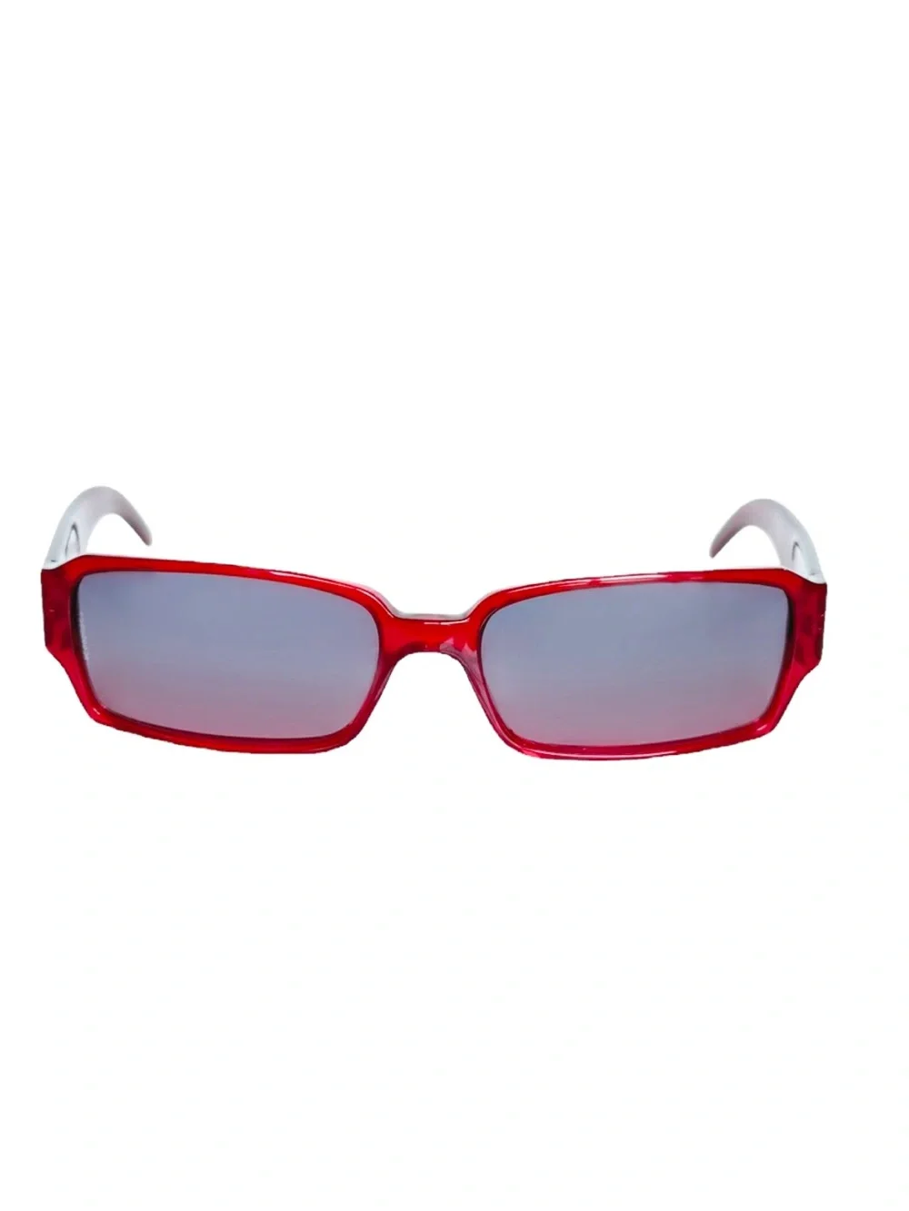 Like New CHANEL Red Rectangular Sunglasses with Crystal Logo Temples